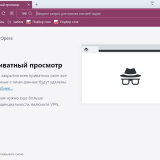 Анонимный режим в Опере - приватное окно, вкладки