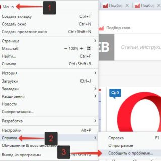 Сообщить о проблеме Opera